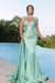 Mint Long Mermaid Prom Dress with Trail Beadings and Long Sleeves