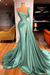 Mint One Shoulder Mermaid Prom Dress Beaded with Split