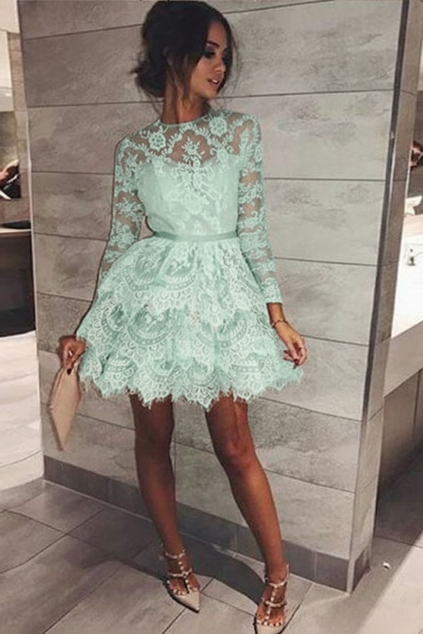 cute short long sleeve dresses Cute V-neck Short Dresses, A-line Long Sleeve Dresses P290 PreppyDress