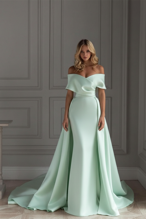 Mint Off-The-Shoulder Mermaid Prom Dress with Ruffles