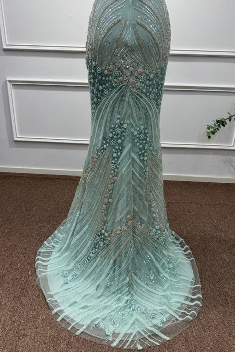 Mint Off-the-Shoulder Sequins Mermaid Prom Dress - Prom Dresses