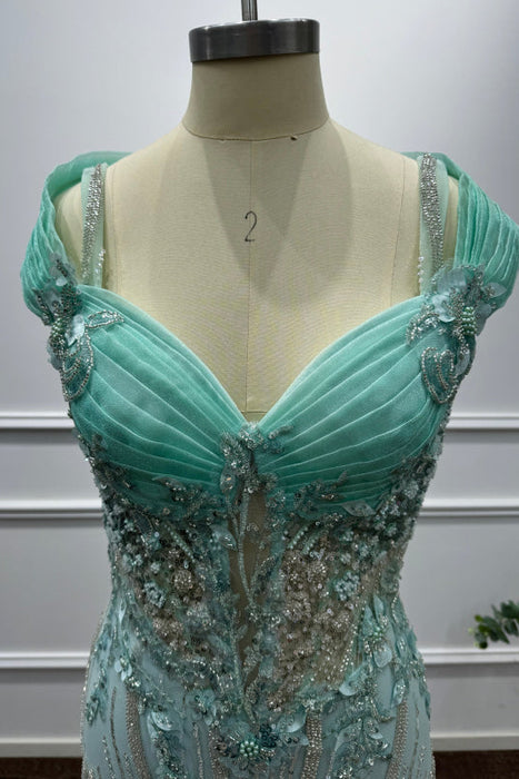 Mint Off-the-Shoulder Sequins Mermaid Prom Dress - Prom Dresses