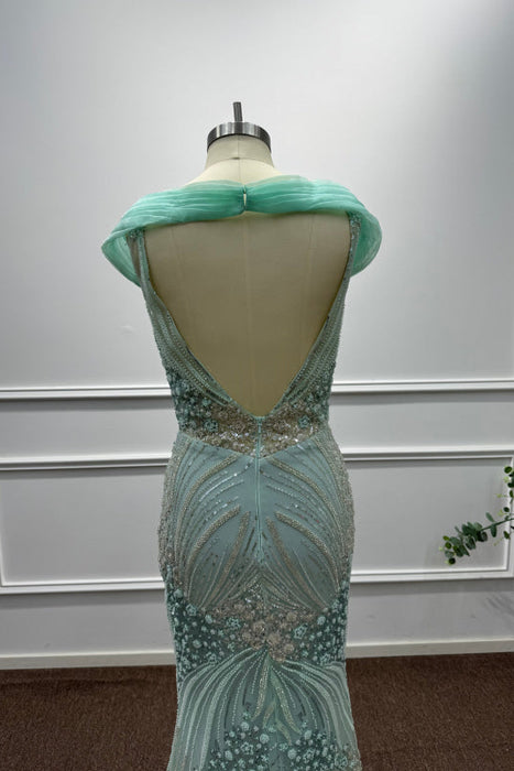 Mint Off-the-Shoulder Sequins Mermaid Prom Dress - Prom Dresses