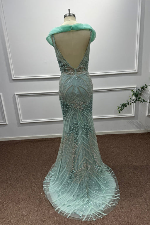 Mint Off-the-Shoulder Sequins Mermaid Prom Dress - Prom Dresses