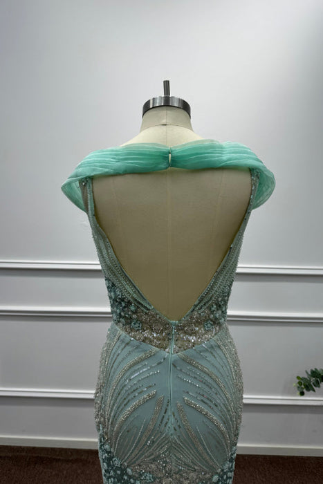 Mint Off-the-Shoulder Sequins Mermaid Prom Dress - Prom Dresses