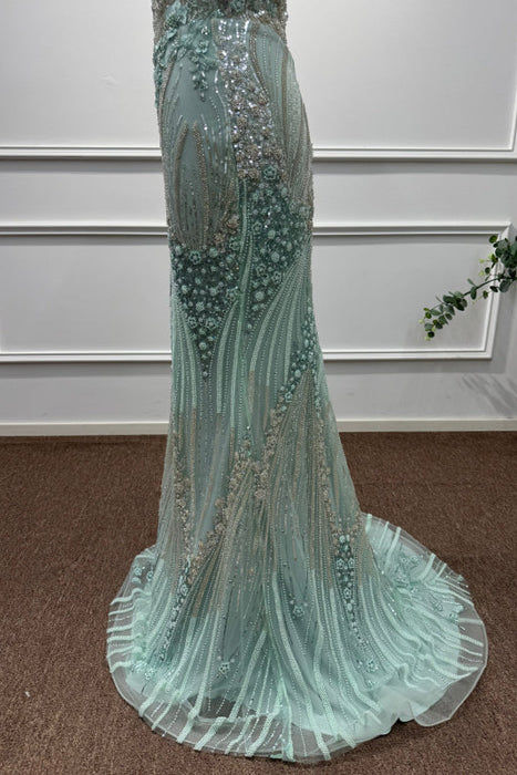 Mint Off-the-Shoulder Sequins Mermaid Prom Dress - Prom Dresses
