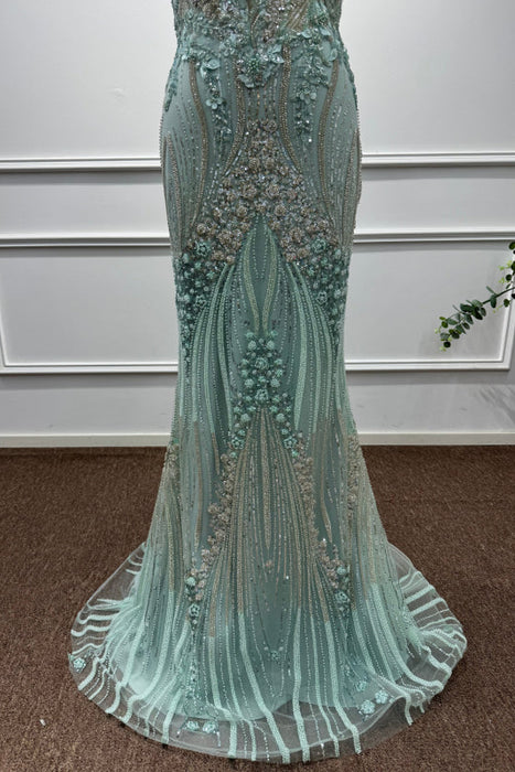 Mint Off-the-Shoulder Sequins Mermaid Prom Dress - Prom Dresses
