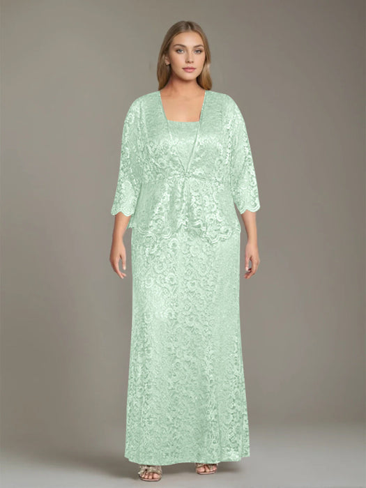 Plus Size 2-Piece Mother of the Bride Dress Set with Square Neck and Floor-Length Sheath