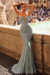 Mint Sexy Sleeveless Deep V-Neck Mermaid Beaded Appliques Lace Prom Dress