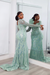 Mint Stylish One-Shoulder Deep V-Neck Mermaid Prom Dress with Appliques