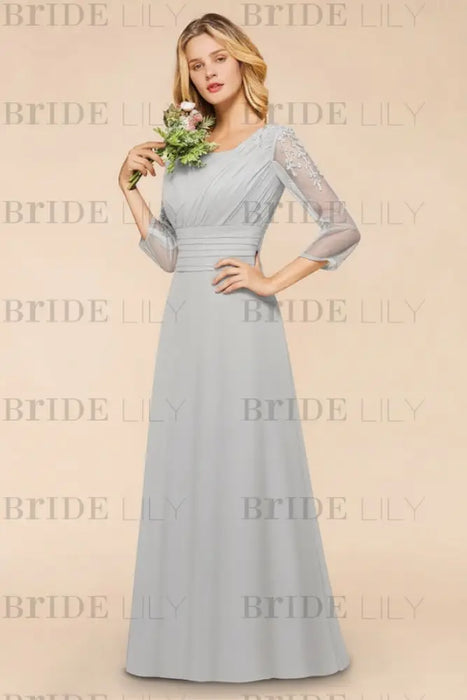 Long Sleeves Aline Bridesmaid Dress Ruffle Chiffon Beadings Wedding Guest Dress