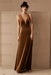 Mocha Mousse Evening Dress A-Line V-Neck Floor-Length Sleeveless Zipper Velour Formal Dinner Dresses