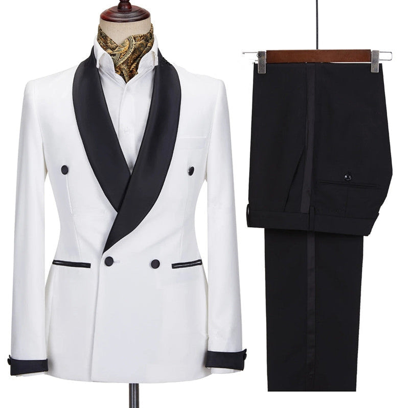 Alejandro Chic White Two-Piece Wedding Suits with Peaked Lapel Double Breasted main image 1