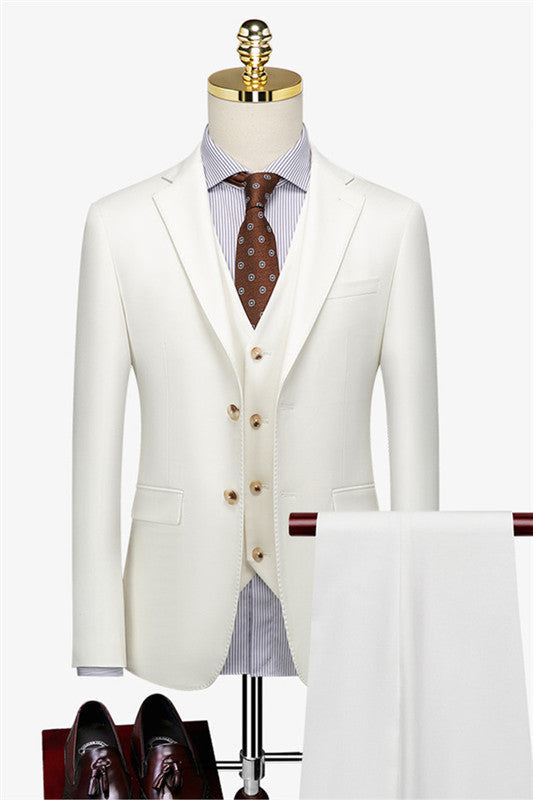 Leisure 2 Pieces Slim Fit White Men's Suits Solid Color Lapel Man Suit