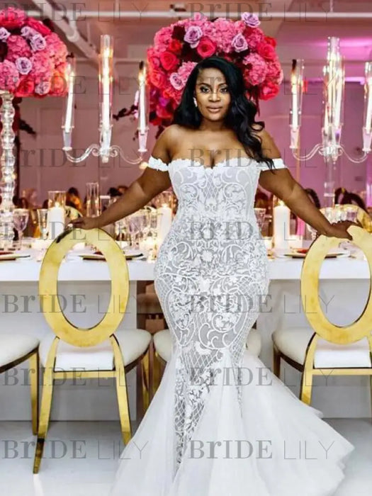Modest Plus Size Off-the-Shoulder Mermaid Wedding Dresses - wedding dresses