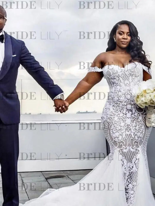 Modest Plus Size Off-the-Shoulder Mermaid Wedding Dresses - wedding dresses