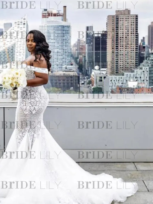 Modest Plus Size Off-the-Shoulder Mermaid Wedding Dresses - wedding dresses