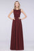 Bridelily Modest Round-Neck Sleeveless Burgundy Bridesmaid Dresses with Ruffles