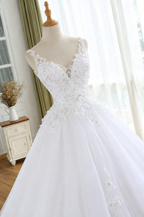 Modest V-Neck Lace-Up Aline Wedding Dresses Sleeveless