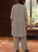 Back view of taupe chiffon waterfall jacket over wide-leg pantsuit