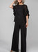 Mother of the bride chiffon pantsuit with ruffle cape top in black