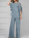 Dusty Blue mother of the bride chiffon pantsuit with ruffle cape top