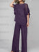 Grape mother of the bride chiffon pantsuit with ruffle cape top