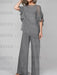 Gray mother of the bride chiffon pantsuit with ruffle cape top