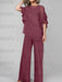 Mulberry mother of the bride chiffon pantsuit with ruffle cape top