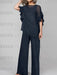 Navy Blue mother of the bride chiffon pantsuit with ruffle cape top