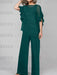 Peacock mother of the bride chiffon pantsuit with ruffle cape top