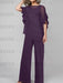 Plum mother of the bride chiffon pantsuit with ruffle cape top