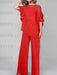 Red mother of the bride chiffon pantsuit with ruffle cape top
