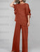 Rust mother of the bride chiffon pantsuit with ruffle cape top