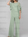 Sage mother of the bride chiffon pantsuit with ruffle cape top