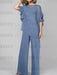 Steel Blue mother of the bride chiffon pantsuit with ruffle cape top