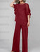 Wine Red mother of the bride chiffon pantsuit with ruffle cape top