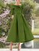 Olive Green mother of the bride dress with folded collar and bow detail