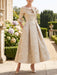 Mother of the bride jacquard dress with off the shoulder bow in champagne