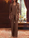 Mother of the bride pantsuit with sequin floral jacket in brown