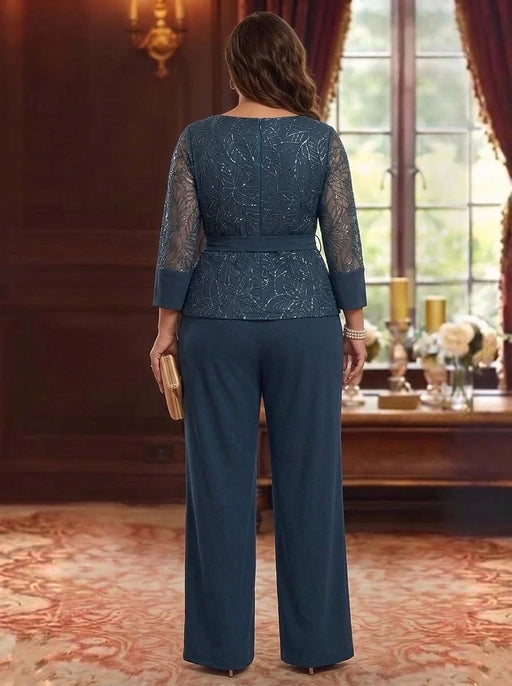 Plus Size Mother of the Bride Pantsuit with Sequin Lace