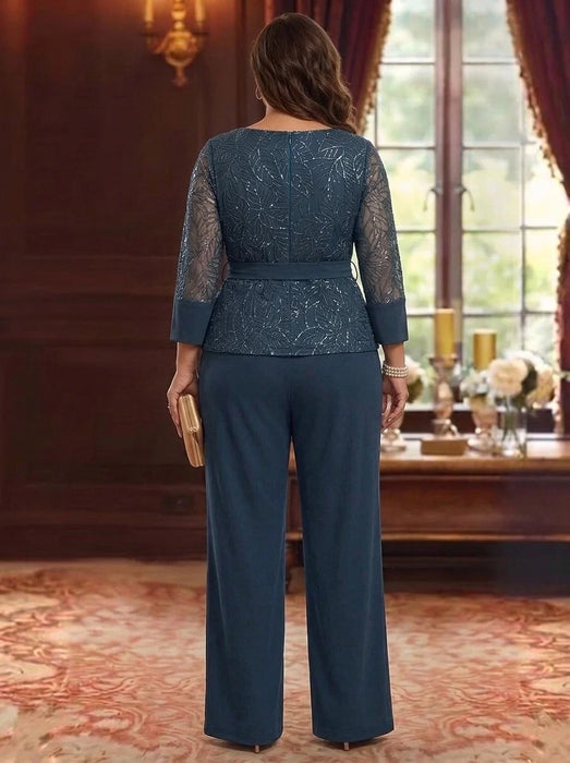 Plus Size Mother of the Bride Pantsuit with Sequin Lace