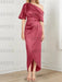 Cinnamon Rose mother of the bride satin dress with draped shoulder and knot