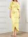 Daffodil mother of the bride satin dress with draped shoulder and knot