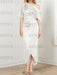 Ivory mother of the bride satin dress with draped shoulder and knot