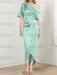 Mint Green mother of the bride satin dress with draped shoulder and knot