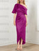 Orchid mother of the bride satin dress with draped shoulder and knot