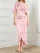 Petal mother of the bride satin dress with draped shoulder and knot
