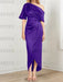 Regency mother of the bride satin dress with draped shoulder and knot