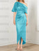 Spa mother of the bride satin dress with draped shoulder and knot